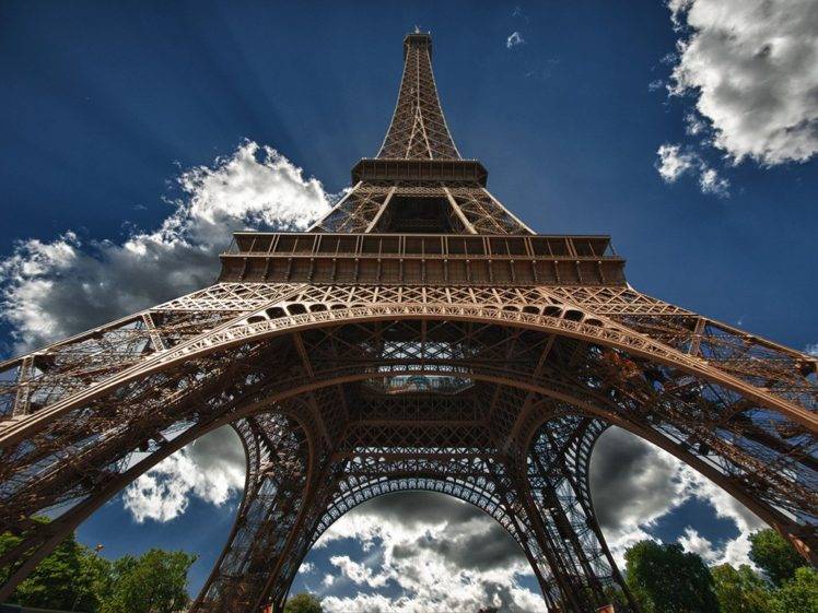 French, Architecture, Tower, France, Eiffel Tower, Trees, Sky, Clouds HD Wallpaper Desktop Background