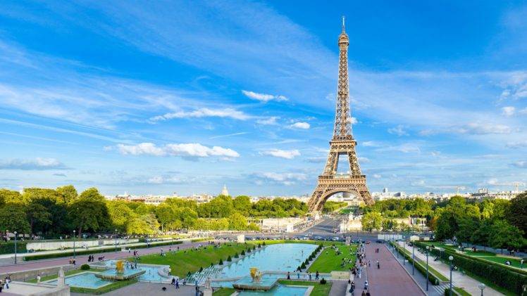 French, Architecture, Tower, France, Eiffel Tower, Trees, Sky, Clouds, Water HD Wallpaper Desktop Background