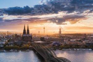 architecture, Building, Germany, Water, Bridge, Sunset, Cologne