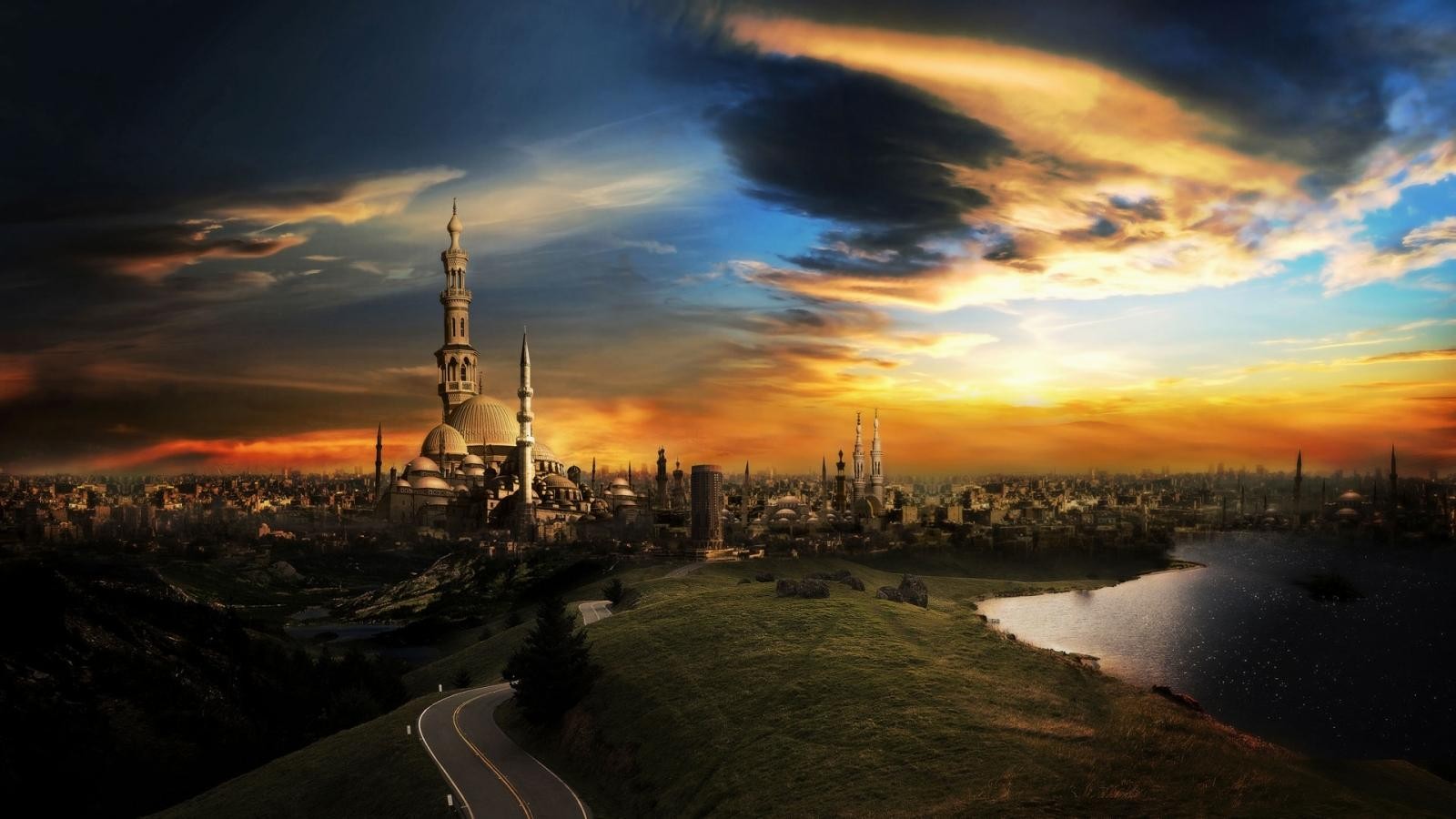 Arabic, Cityscape, Road, Sky Wallpaper