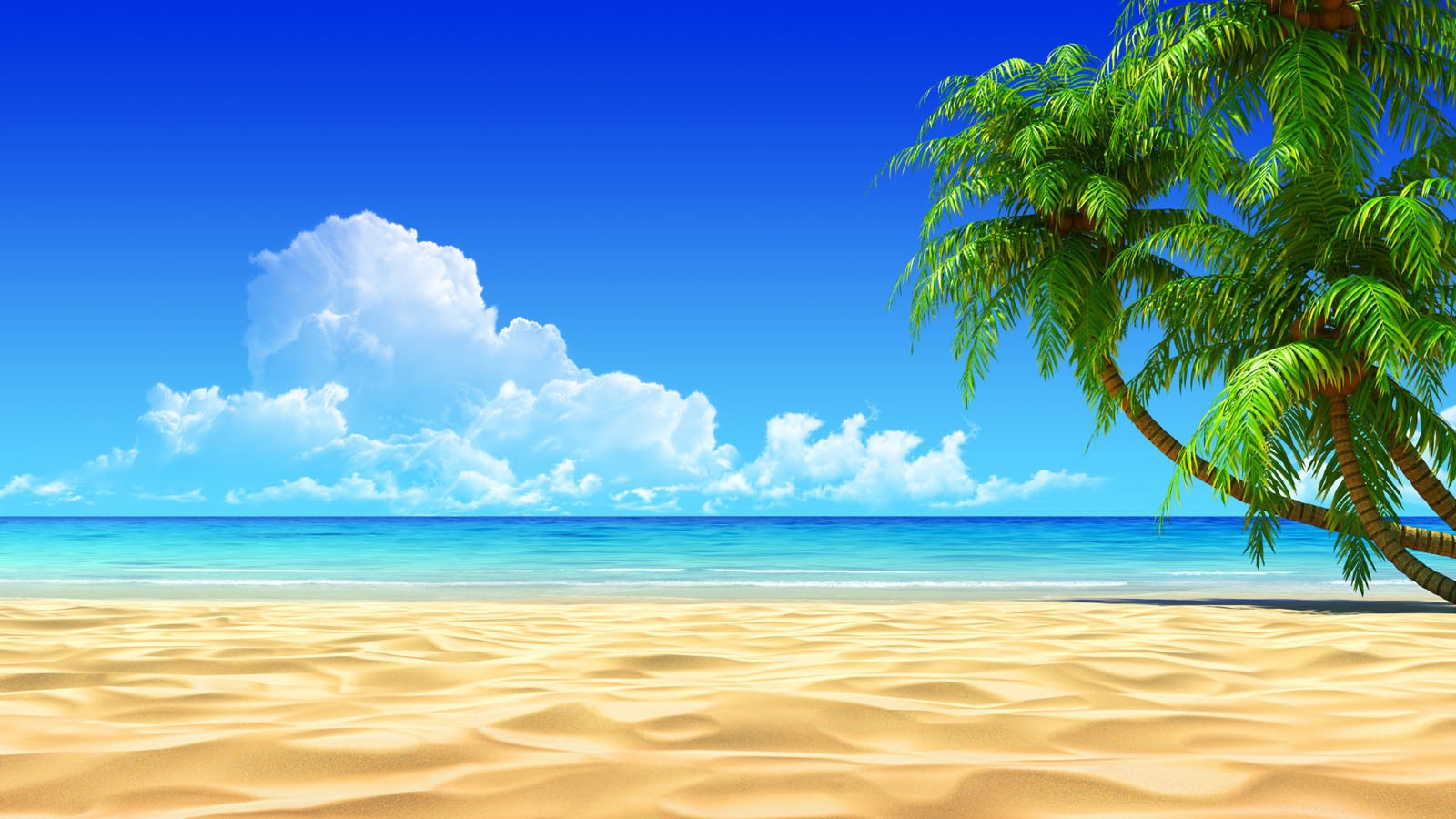 beach, Sand, Palm trees, Clouds Wallpaper