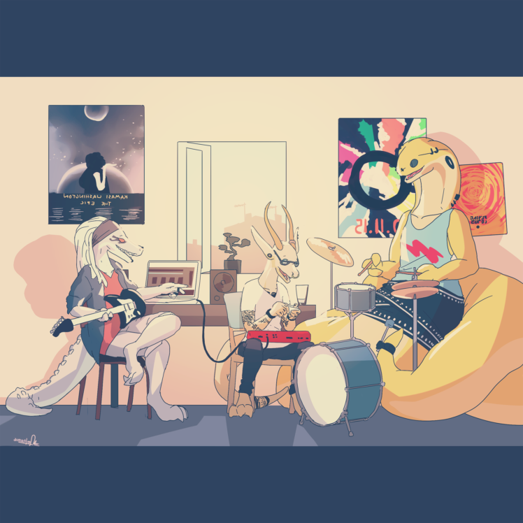 Anthro, Furry, Music, Animals, Drums, Guitar, Synthesizer, Flying Lotus HD Wallpaper Desktop Background