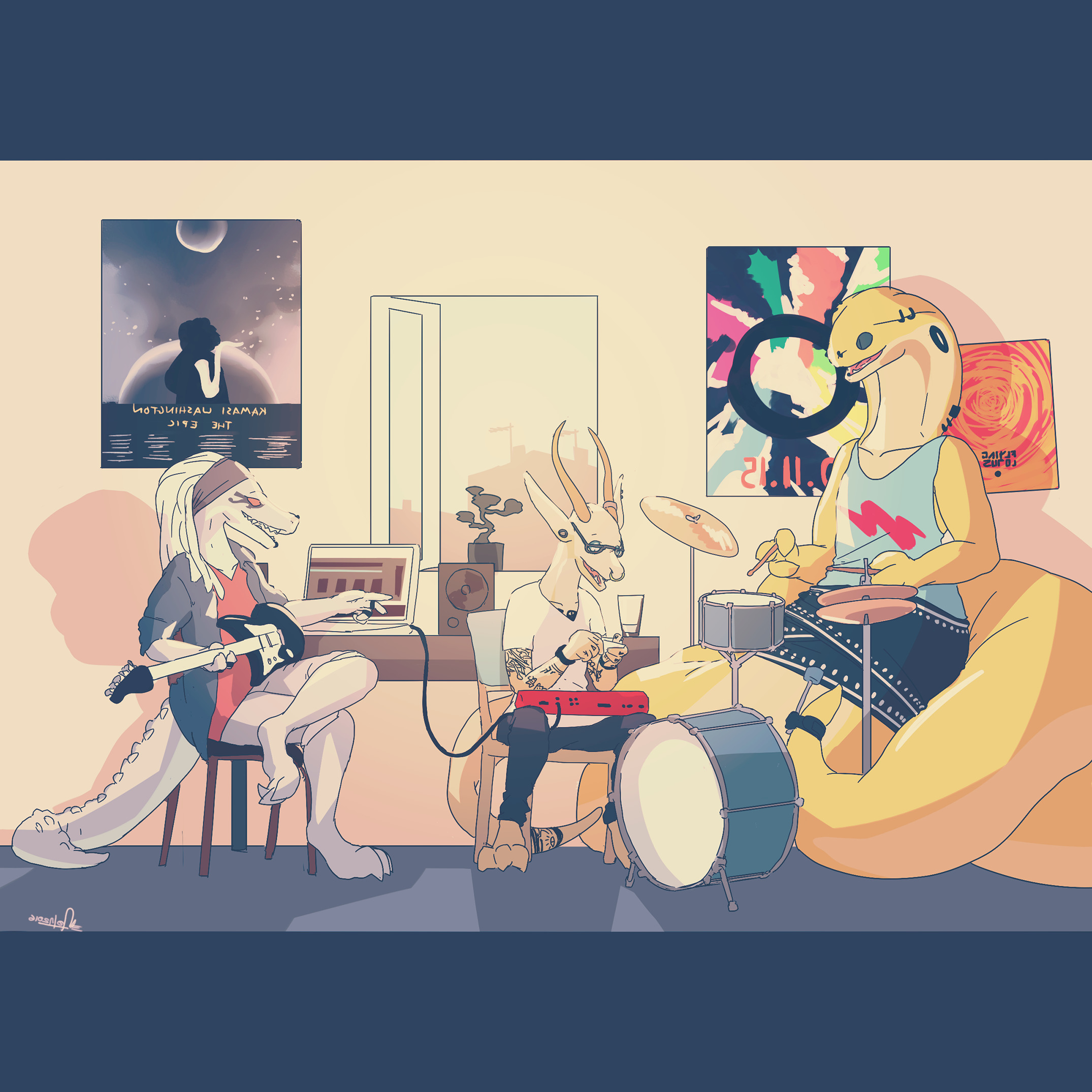 Anthro, Furry, Music, Animals, Drums, Guitar, Synthesizer, Flying Lotus Wallpaper