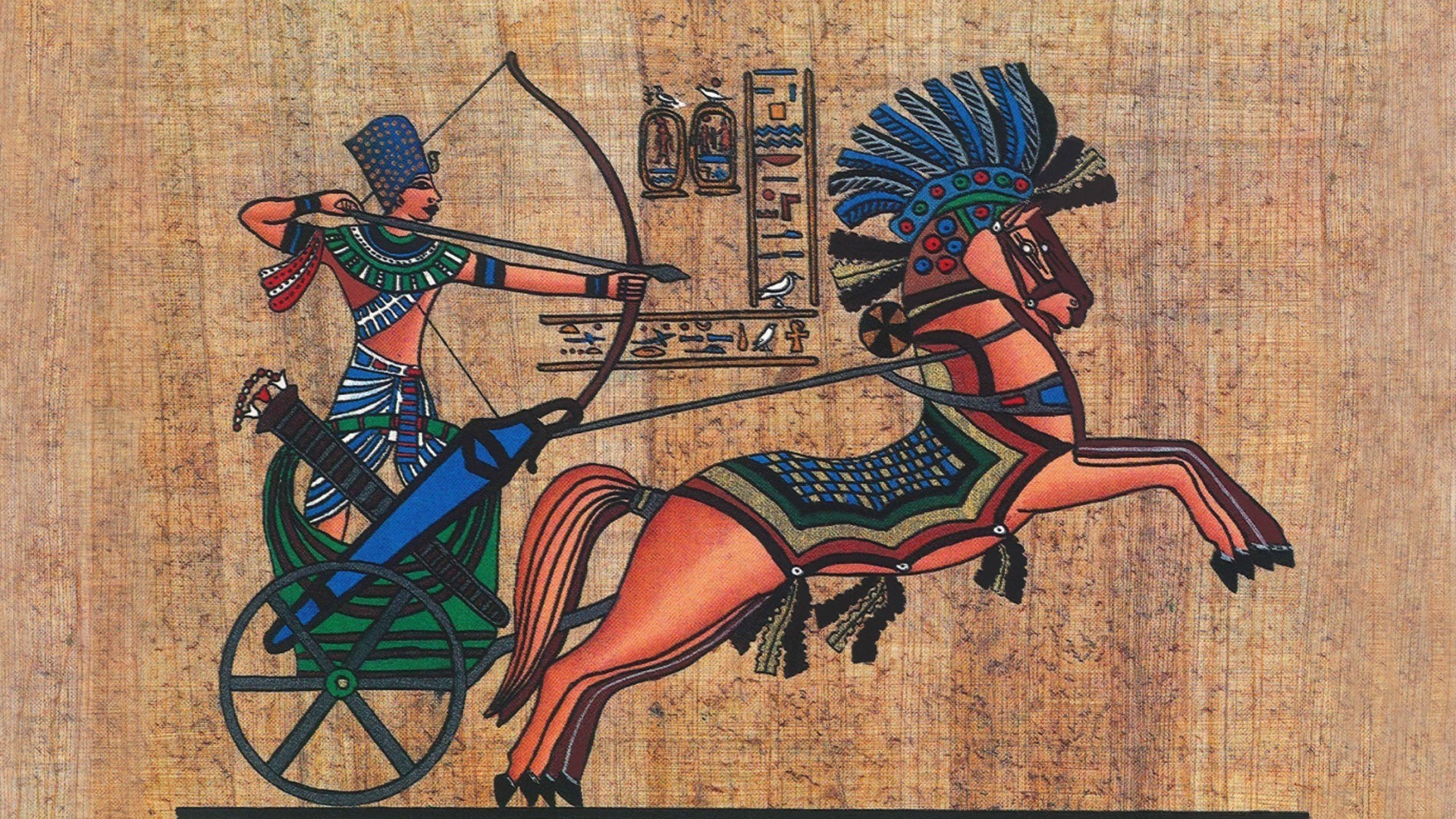 archer, Pharaoh, Men, Animals, Horse, Egypt, Ancient, Hieroglyphics, Bow, Arrows, Texture, Papyrus Wallpaper