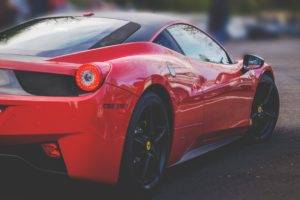 car, Ferrari, Depth of field, Rims, Reflection, Red