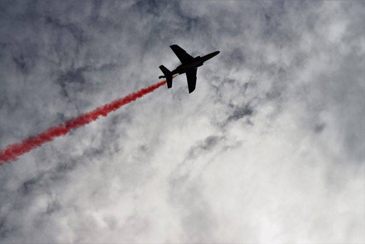 airplane, Colored smoke, Clouds, Aircraft HD Wallpaper Desktop Background