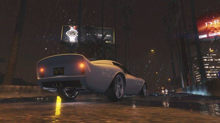 Grand Theft Auto V, Car, Rain, Night, Highway HD Wallpaper Desktop Background