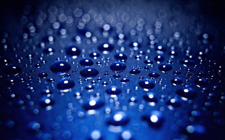 nature, Blue, Blue background, Water drops, Depth of field, Bokeh, Reflection HD Wallpaper Desktop Background