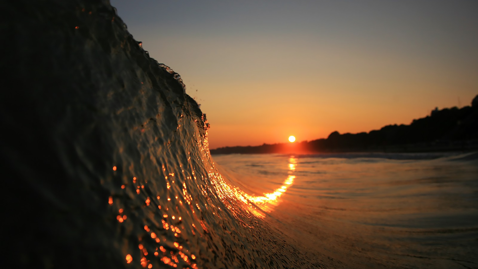 waves, Sunset Wallpaper