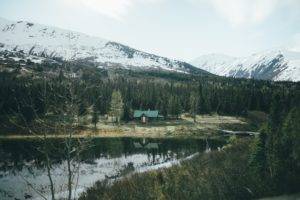 mountains, Nature, Lake, Forest, Snow, House, Trees