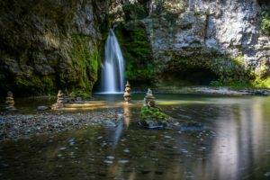 nature, Water, Stones, Reflection, Waterfall, Rocks
