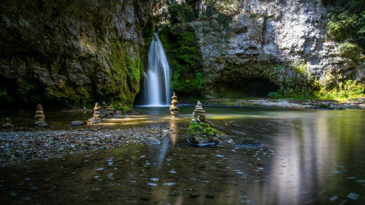 nature, Water, Stones, Reflection, Waterfall, Rocks HD Wallpaper Desktop Background