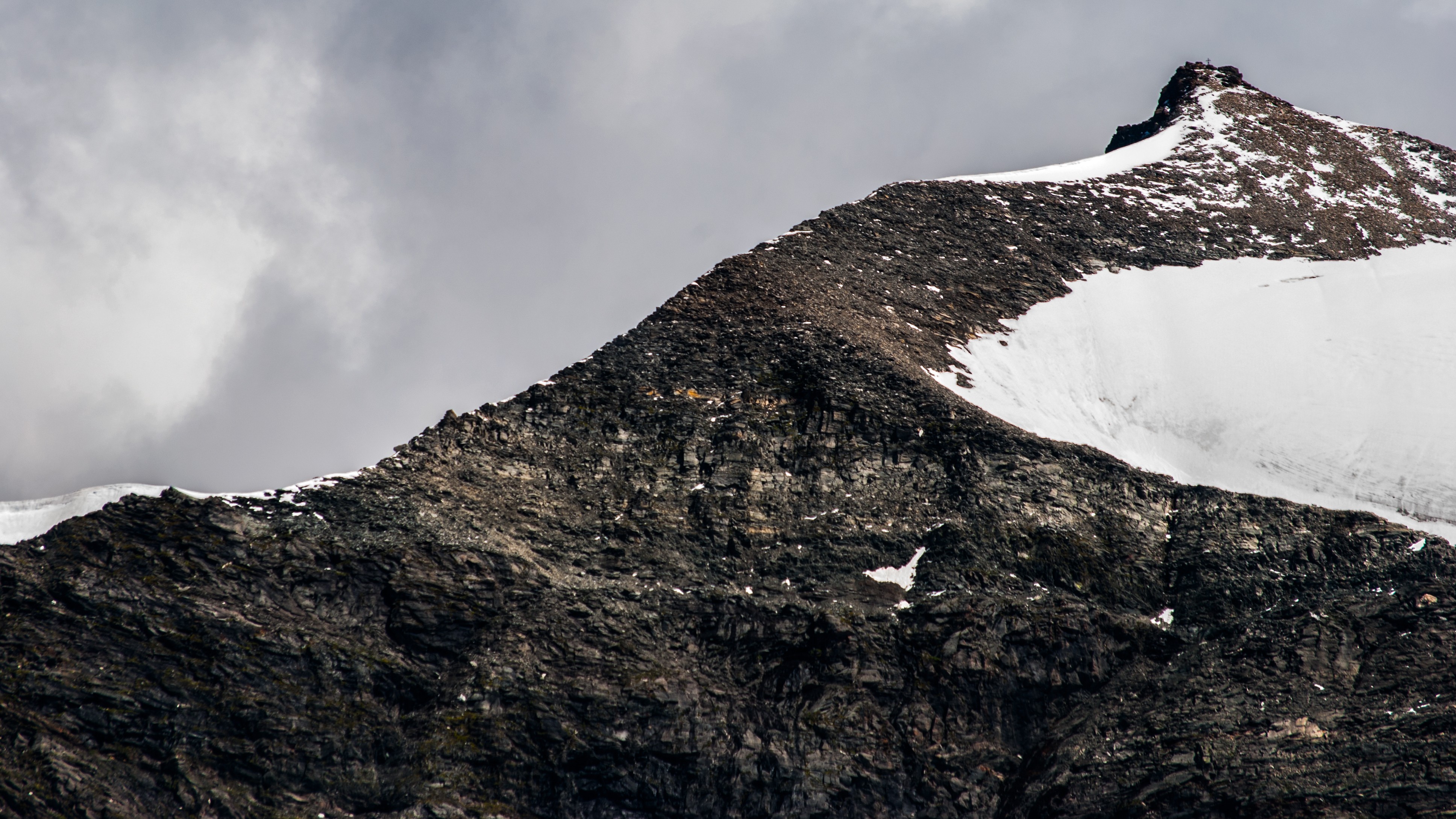 mountains, Snow, Sky, Stairway, Cross, Summit, Snowy peak, Crucifix Wallpaper