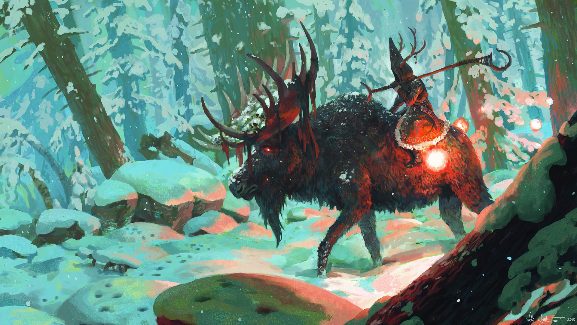 wizard, Veli nyström, Creature, Snow, Forest, Fantasy art Wallpaper