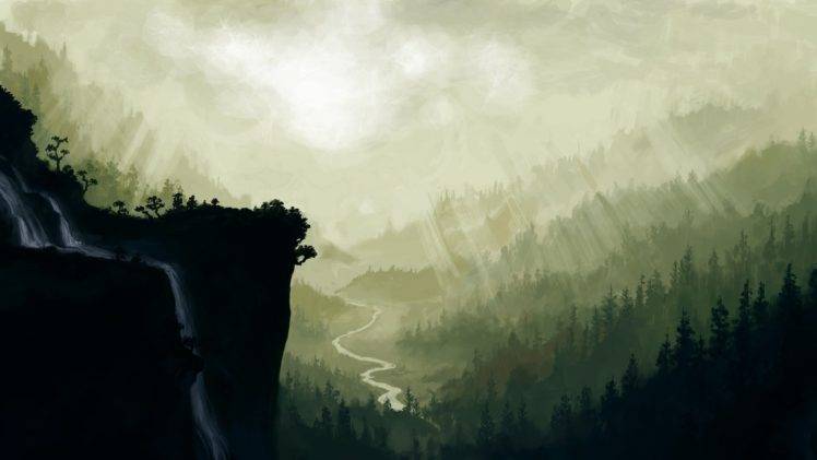 fantasy art, Trees, Forest, River HD Wallpaper Desktop Background