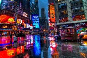 New York City, Time Square, Rain, Colorful, Lights, Car, New York Taxi