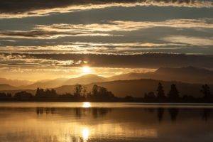 New Zealand, Landscape, Sunset, Sun rays