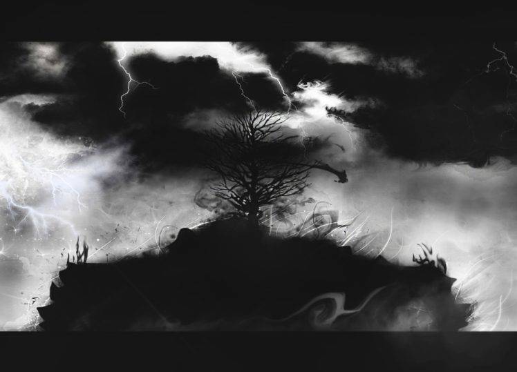 hills, Clouds, Lightning, Mist, Trees HD Wallpaper Desktop Background