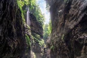 photography, Landscape, Nature, Canyon, Waterfall, Forest, Sunlight, Cliff, Germany