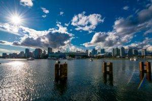 photography, Landscape, Nature, Sea, Ports, Sky, Clouds, Sun rays, City, Building, Boat, Vancouver, Canada