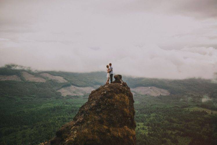 couple, Photography, Landscape, Nature, Rock, Love, Overcast, Valley, Forest HD Wallpaper Desktop Background