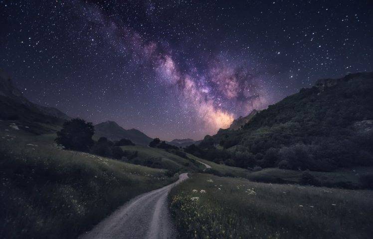 photography, Nature, Landscape, Milky Way, Starry night, Dirt road ...
