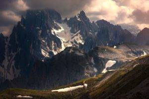 photography, Nature, Landscape, Snow, Clouds, Mountains, Sunlight, Hiking, Dolomites (mountains), Italy