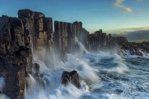nature, Landscape, Sea, Waves, Coast, Long exposure, Cliff, Rock, Clouds, Australia, Rock formation