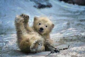 nature, Animals, Digital art, Painting, Polar bears, Baby animals, Winter, Snow