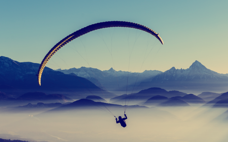 mountains, Clear sky, Sky, Parachutes HD Wallpaper Desktop Background
