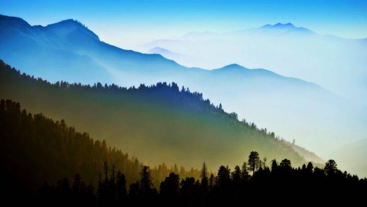 mountains, Sky, Forest, Landscape, Nature, Mist HD Wallpaper Desktop Background