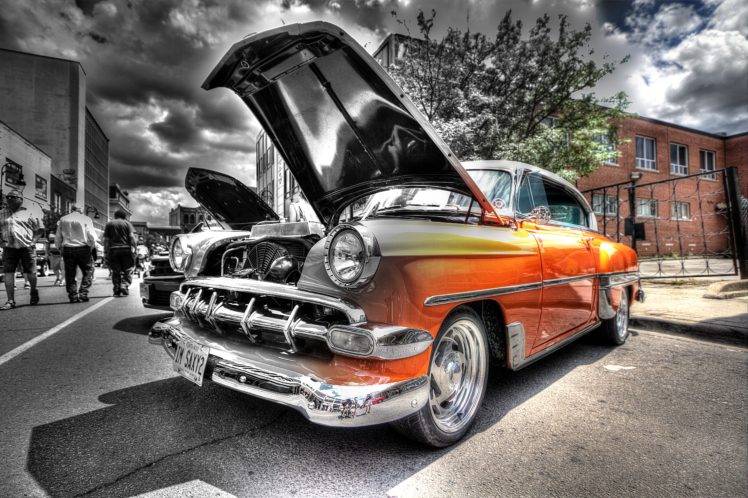 Hot Rod, Classic car, HDR, Selective coloring HD Wallpaper Desktop Background