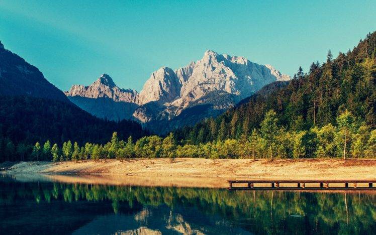mountains, Lake, Landscape, Nature, Clear sky HD Wallpaper Desktop Background
