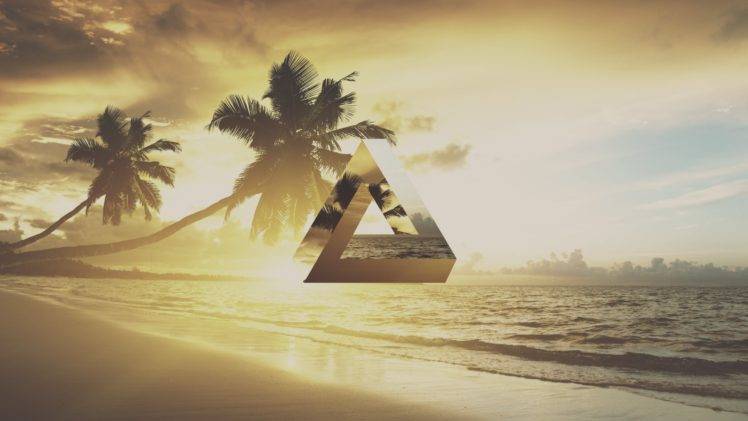 triangle, Geometry, Beach, Palm trees, Penrose triangle HD Wallpaper Desktop Background