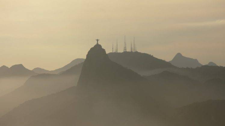 nature, Landscape, Mountains, Clouds, Rio de Janeiro, Brasil, Christ the Redeemer, Statue, Jesus Christ, Silhouette, Hills, Mist, City HD Wallpaper Desktop Background