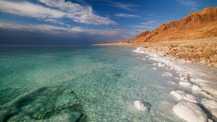 nature, Landscape, Mountains, Clouds, Dead Sea, Salt lakes, Stones, Israel HD Wallpaper Desktop Background