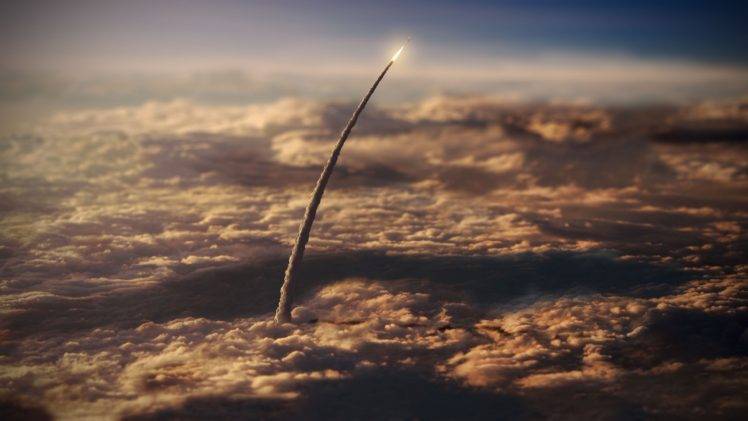 space, NASA, Tilt shift, Clouds, Rocket, Launch, Smoke HD Wallpaper Desktop Background