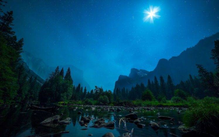 landscape, River, Night, Forest HD Wallpaper Desktop Background