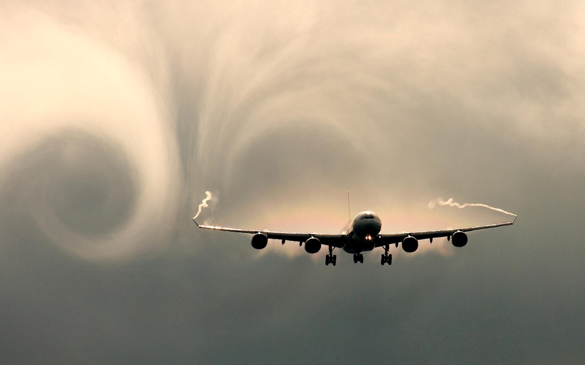 airplane, Clouds, Vortex Wallpaper