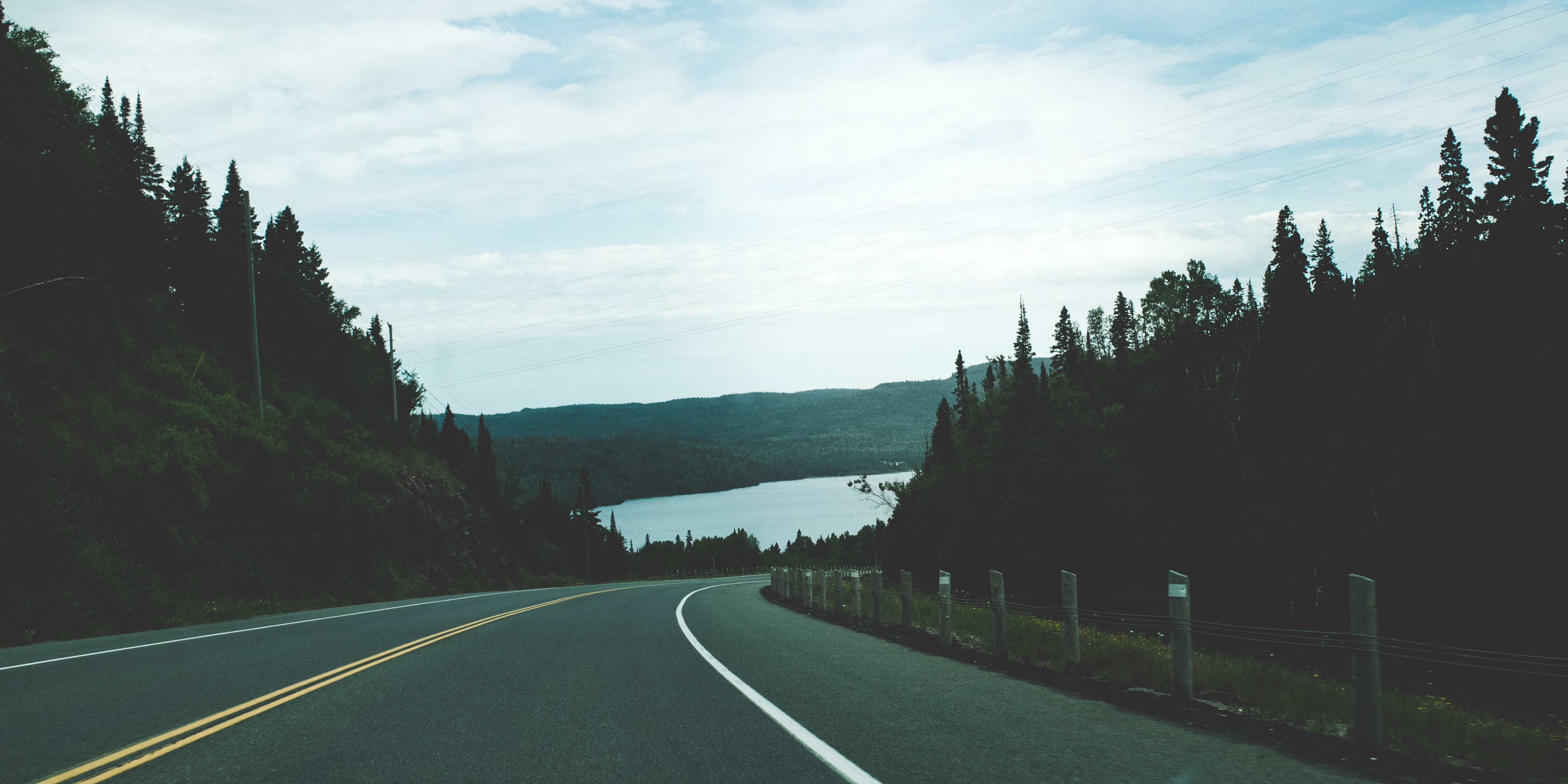 road, Forest, Canada, Highway, Lake Wallpaper