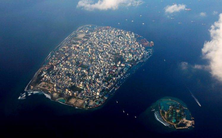 landscape, Photography, Nature, Island, Aerial view, Sea, Clouds, Maldives, City HD Wallpaper Desktop Background