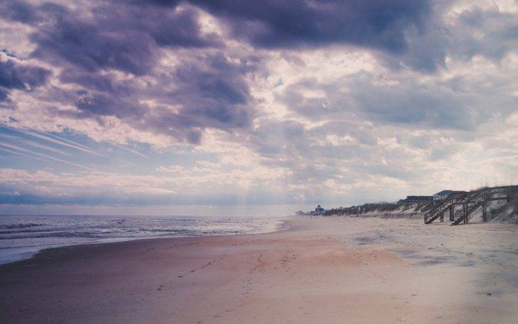 photography, Beach, Footprints, Clouds, Sky HD Wallpaper Desktop Background