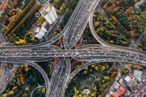 architecture, Building, City, Cityscape, Road, Highway, Crossroads, Trees, Car, Traffic, Aerial view, Birds eye view, Shanghai, China