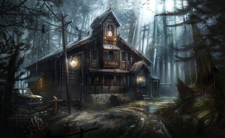artwork, House, Forest, Spooky HD Wallpaper Desktop Background