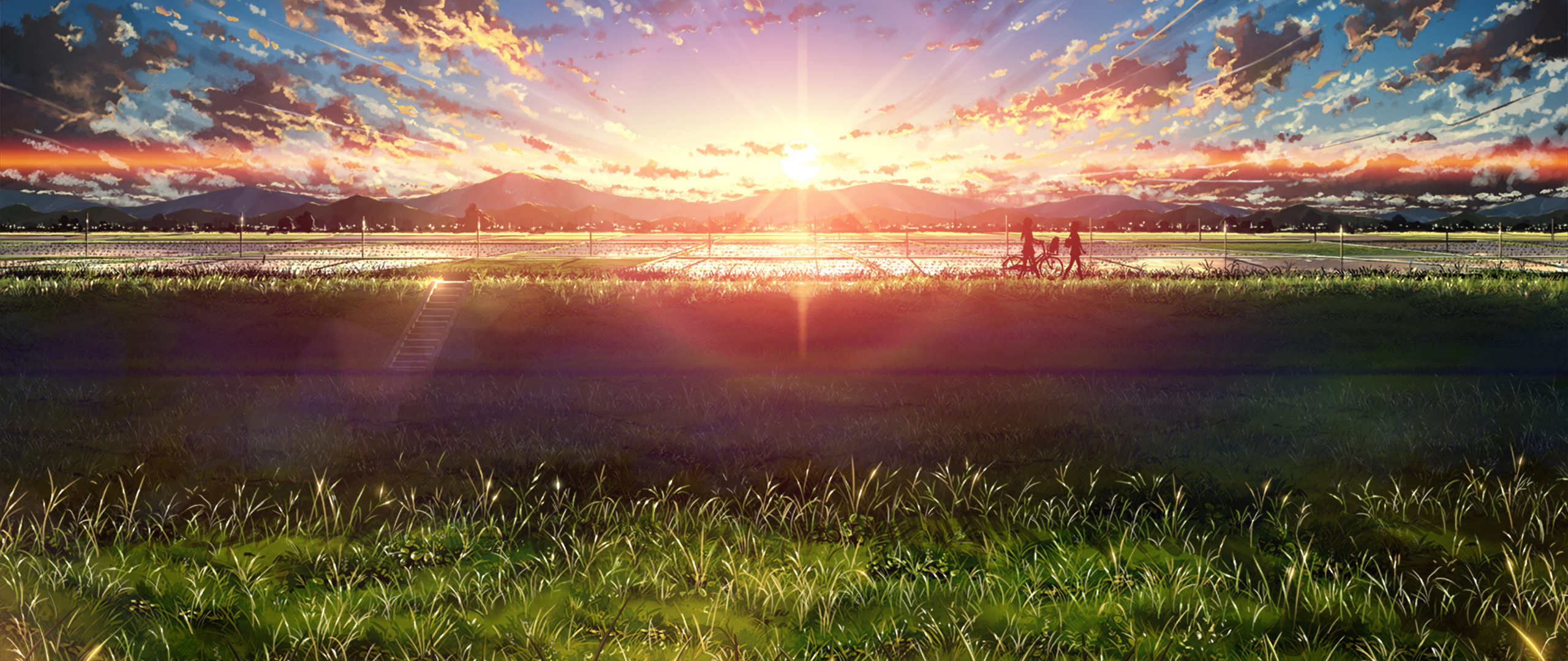 ultra wide, Japan, Anime, Sky, Sunlight Wallpaper