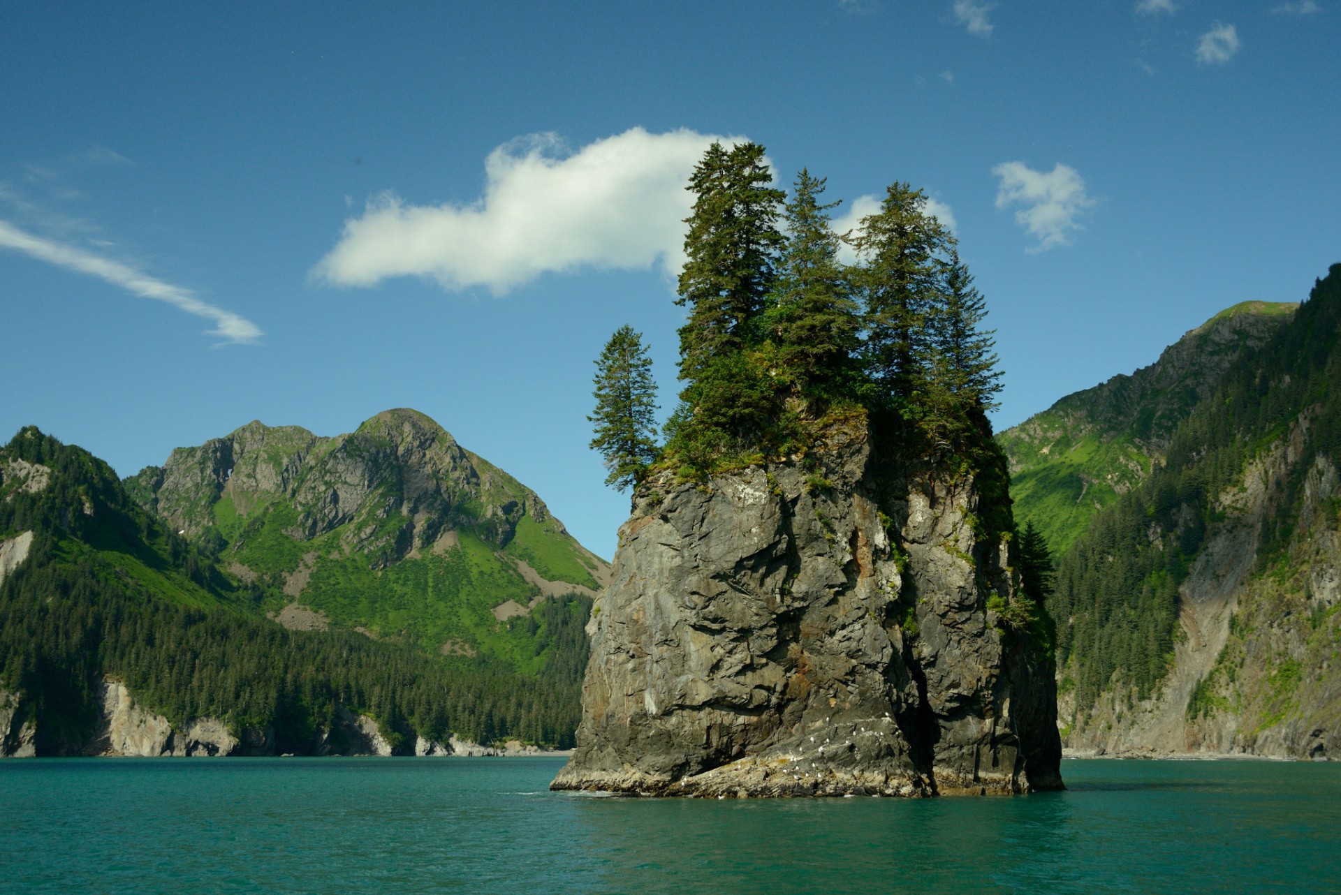 island, Clouds, Lake Wallpaper