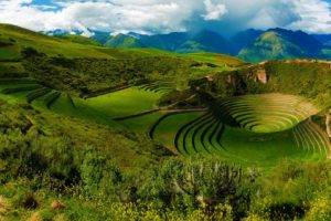 nature, Landscape, Trees, Forest, Peru, Terraces, Mountains, Hills, Grass, Ancient, Inca, Ruins, Valley, Plants, Clouds