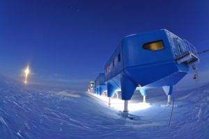 nature, Landscape, Concordia Research Station, Antarctica, Snow, Ice, Evening, Science, Technology, Laboratories, Building, Moon, Moonlight, Clear sky, Fisheye lens, Lights