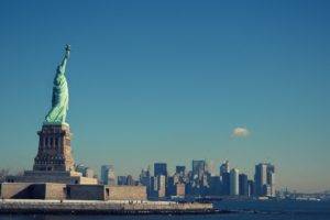 New York City, USA, Clear sky, City, Statue of Liberty