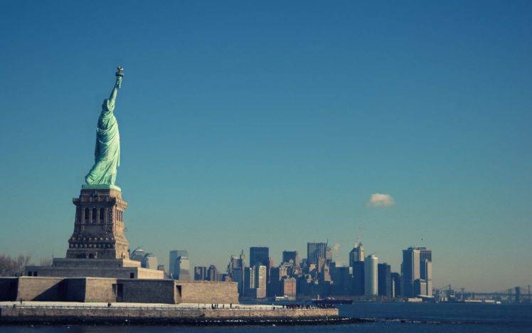 New York City, USA, Clear sky, City, Statue of Liberty HD Wallpaper Desktop Background